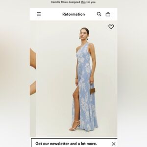 Reformation Blue and White One-Shoulder Sundress